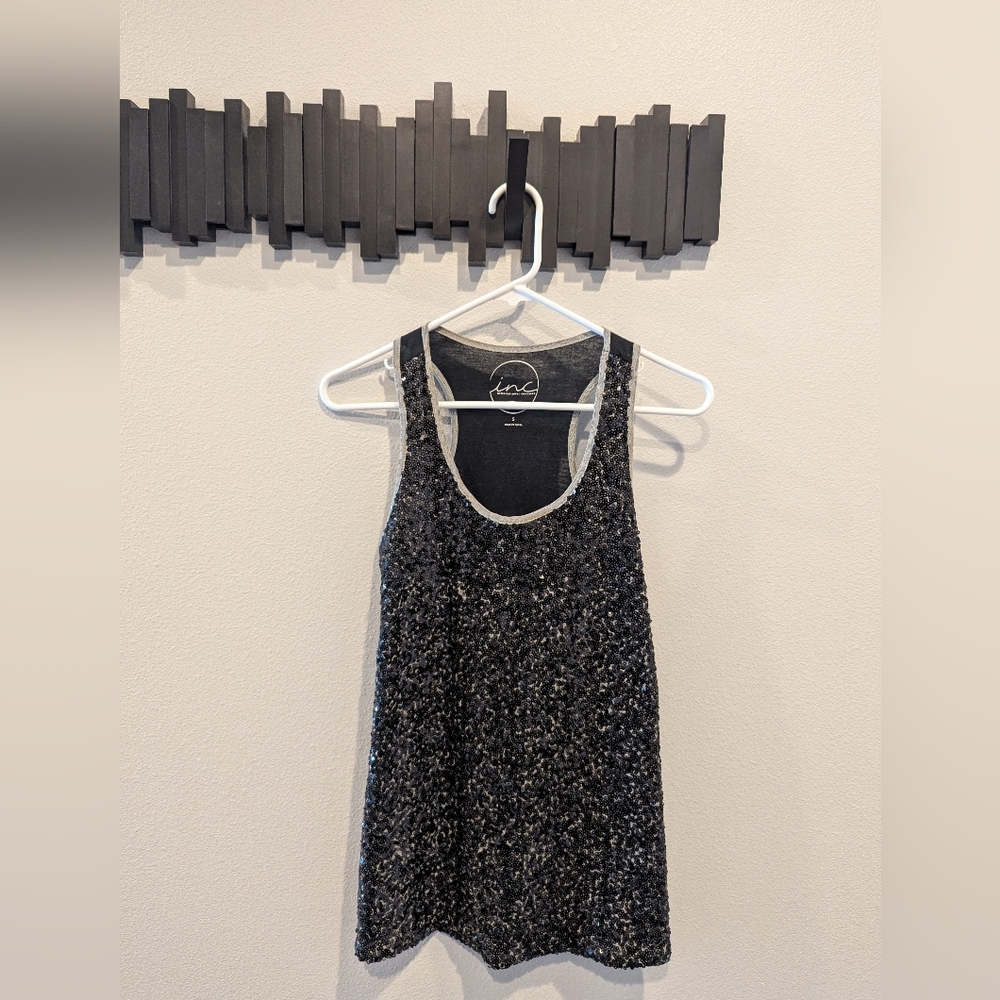 INC International Concepts Sequin Sparkle Razor Back Sleeveless Blouse